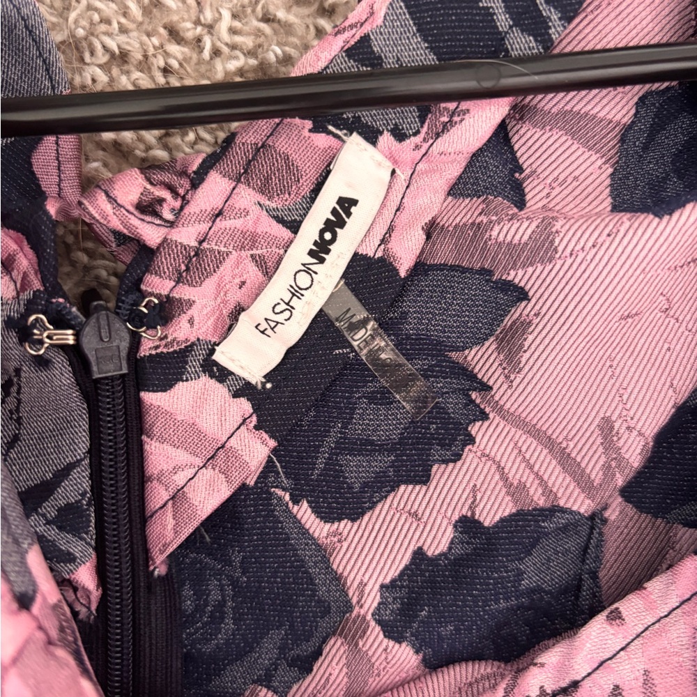 Fashion Nova Pink and Black Floral Midi Dress - Picture 2 of 5